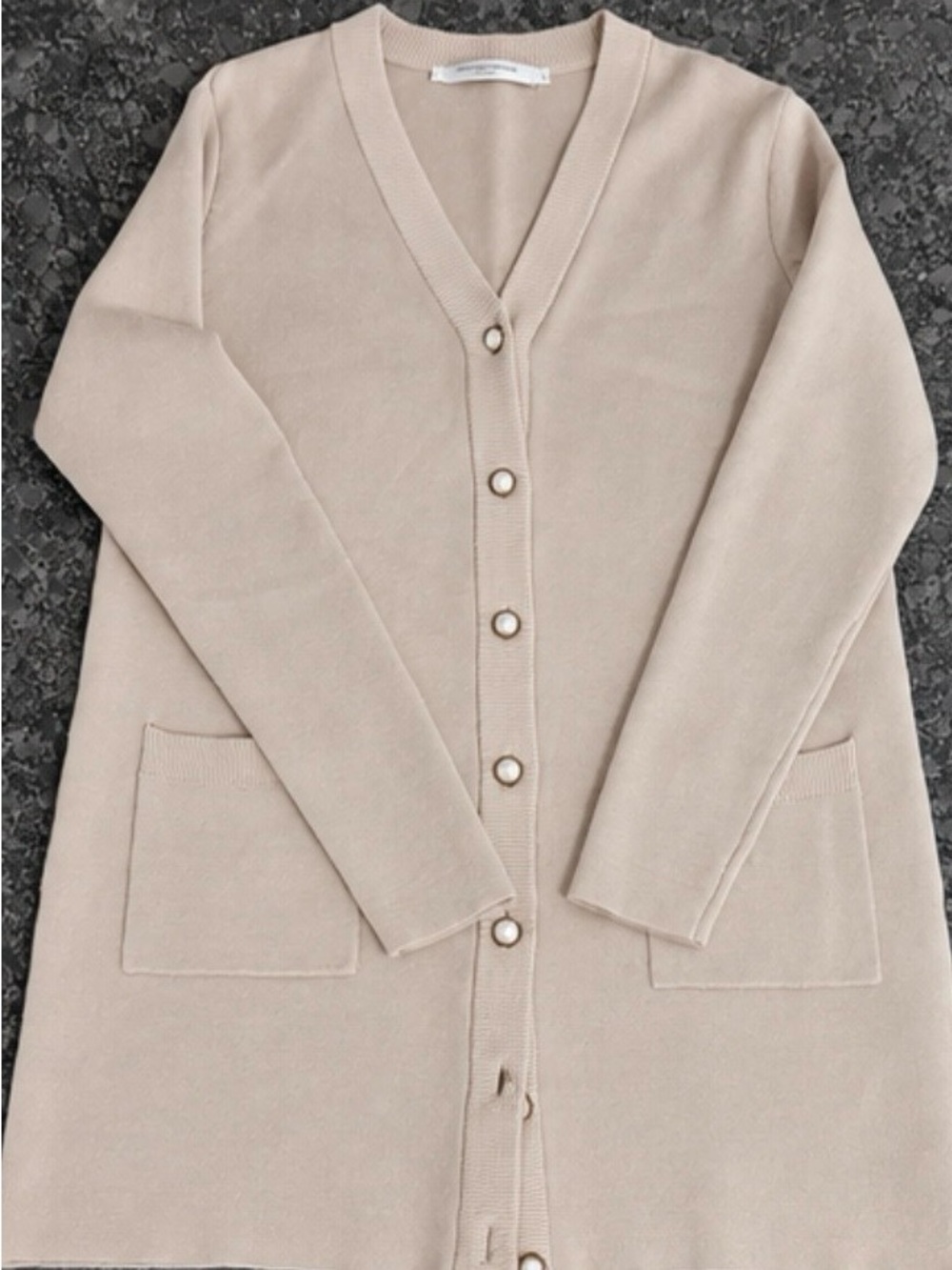 Beige-Purple Longline Button Cardigan Sweater - Unbranded